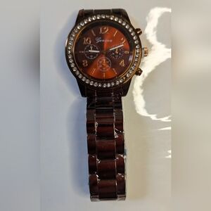 Geneva Chocolate Chrome  Rhinestone Boyfriend Metal Link Watch (1)